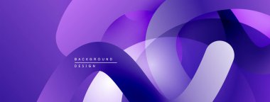 Soyut mor katmanlar akıcı dinamik bileşim yaratır. Gradyan gölgeler modern görsel cazibe sunar. Pürüzsüz şekiller hareketi, derinliği gösterir..