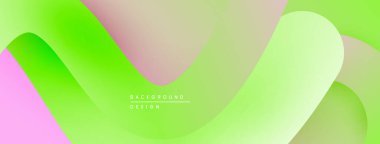 Soyut, canlı katmanlar akışkan şekiller yaratır. Yumuşak gradyanlar pembe, yeşil, bej renkleri harmanlarlar. Arka planlar için modern tasarım ögesi.