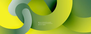 Soyut tasarım özellikleri üst üste binen eğri şekiller. Renkler soluk sarıdan koyu yeşile kadar değişir. Minimalist estetik, modern his.