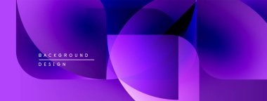 Soyut mor dizayn, üst üste binen şekiller, gradyanlar. Dijital projeler ve sunumlar için modern arkaplan uygun.