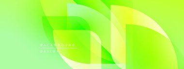 Parlak yeşil soyut arka plan. Üst üste binen şekiller dinamik görsel efekt yaratır. Metin arka plan tasarımı okur. Modern, canlı kompozisyon.