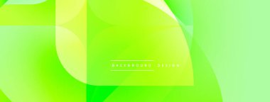 Soyut yeşil arkaplan. Üst üste binen şekiller dinamik görsel efekt yaratır. Renkler modern estetik sağlıyor. Basit tasarım.