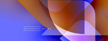 Soyut geometrik şekiller örtüşüyor, canlı renk eğimleri yaratıyor. Mavi, turuncu, mor renkler tasarımda baskın. Modern arkaplan dokusu.