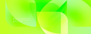 Parlak yeşil soyut arka plan. Üst üste binen şekiller dinamik görsel efekt yaratır. Renkler derinlik verir, modern his verir.