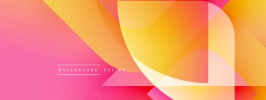 Soyut geometrik şekiller örtüşüyor, canlı pembe, turuncu, sarı renkler yaratıyor. Arkaplan ve sunumlar için modern tasarım ögesi.