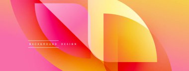 Soyut tasarım özellikleri üst üste binen renkli şekiller. Renkler pembelerden, portakallardan, sarılardan karışıyor ve dinamik görsel efekt yaratıyor. Modern estetik.