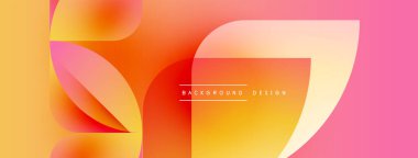 Soyut katmanlar örtüşüyor, parlak turuncu, sarı ve pembe renkler yaratıyor. Modern tasarım elementleri dinamik görsel deneyim önerir.