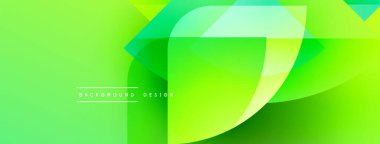 Parlak yeşil soyut arka plan. Üst üste binen şekiller dinamik görsel efekt yaratır. Sancaklar ve sunumlar için modern tasarım uygun.