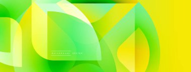 Soyut, enerjik bir arkaplan. Üst üste binen şekiller dinamik görsel efekt yaratır. Sarı, yeşil renkler kompozisyona hakim. Modern tasarım ögesi.