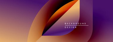 Soyut gradyan şekiller çakışıyor, dinamik görsel etki yaratıyor. Mor, turuncu renkler kompozisyona hakim. Metin arkaplan tasarımı okur.