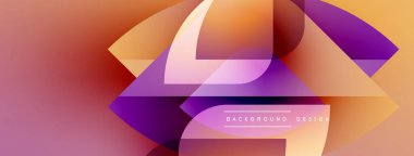 Soyut geometrik şekiller canlı turuncu ve mor renkleri harmanlarlar. Modern tasarım dinamik görsel etki yaratır. Yumuşak eğimler derinlik sunar.