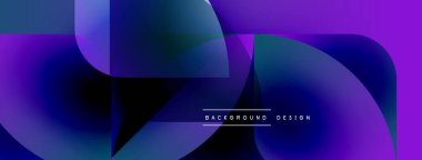 Soyut sıvı şekilleri mor, mavi renkleri harmanlıyor. Modern tasarım üst üste binen katmanlar, gradyan etkiler, metin etiketi aşağıda.