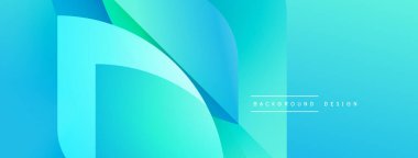 Soyut gradyan şekiller dinamik bileşim oluşturur. Turkuaz, deniz mavisi renkleri düzgün bir şekilde harmanlanır. Modern tasarım taze ve temiz hissettiriyor..