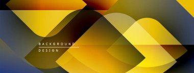 Soyut geometrik şekiller çakışıyor. Sıcak sarı, turuncu renkler tasarımda baskın. Koyu mavi aksanlar kontrastı sağlar. Modern arkaplan dokusu.