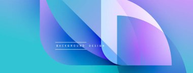 Soyut gradyan şekiller çakışıyor. Mavi, mor renkler modern tasarım yaratır. Metin arka plan tasarımı okur. Minimalist estetik.