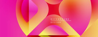 Soyut enerjik tasarım. Üst üste binen şekiller dinamik değişim etkisi yaratır. Pembe, turuncu, sarı renkler kompozisyona hakim. Modern estetik.