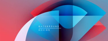 Soyut geometrik şekiller çakışıyor. Canlı renkler harmanlanır, dinamik arkaplan tasarımı oluşturulur. Modern estetik, pürüzsüz eğimler sunar.