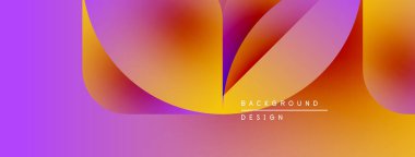 Soyut gradyan şekiller örtüşüyor, canlı mor, turuncu renkler yaratıyor. Metin arka plan tasarımı okur. Modern, dinamik görsel kompozisyon.