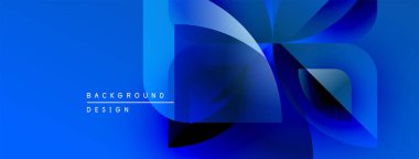 Soyut mavi tasarım üst üste binen şekiller, gradyanlar. Modern estetik, arka planlar ve sunumlar için uygun. Temiz, canlı kompozisyon.