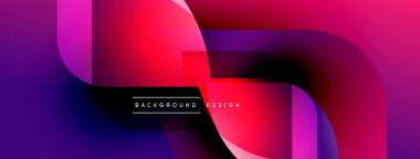Soyut gradyan şekiller çakışıyor, dinamik görsel akış yaratıyor. Pembe, mor, kırmızı renkler kompozisyona hakim. Modern tasarım ögesi.