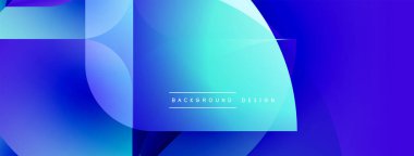 Soyut mavi tasarım. Üst üste binen şekiller dinamik görsel efekt yaratır. Renkler derinliği gösteriyor, modern estetiği. Metin arkaplan tasarımı okur.