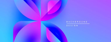 Soyut çiçek tasarımı. Canlı mavi, mor renkler dinamik taç yaprağı şekilleri oluşturur. Sunumlar ve grafikler için modern arkaplan.