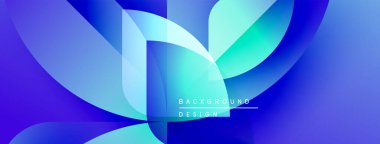 Soyut mavi tasarım. Üst üste binen şekiller dinamik görsel efekt yaratır. Renkler derinlik ve hareket olduğunu gösteriyor. Modern estetik.