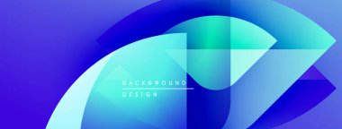 Soyut mavi gradyanlar dinamik şekiller oluştururlar. Metin arka plan tasarımı okur. Modern estetik, canlı renkler, pürüzsüz geçişler.