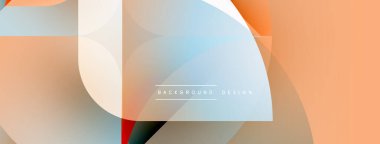 Soyut geometrik şekiller çakışıyor. Yumuşak gradyanlar modern, minimalist tasarım yaratır. Şeftali, mavi renkler kompozisyona hakim..