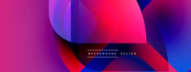 Soyut, enerjik bir arkaplan. Üst üste binen şekiller dinamik görsel efekt yaratır. Pembe, mor, mavi renkler kompozisyona hakim. Modern tasarım ögesi.