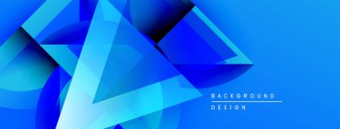 Soyut mavi geometrik şekiller kesişir. Gradyan renkler derinlik yaratır, arka planlar için modern tasarım ögesi. Minimalist estetik.