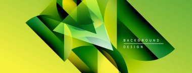 Soyut geometrik tasarım. Canlı yeşil, sarı renkler dinamik kompozisyon oluşturur. Çeşitli projeler için modern arkaplan.