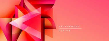 Soyut geometrik şekiller, canlı pembeler, portakallar dinamik arkaplan oluşturur. Modern tasarım elementleri yenilik ve enerji öneriyor.