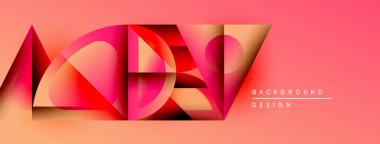 Soyut geometrik tasarım. Pembe, kırmızı renkler dinamik şekiller yaratır. Sunumlar ve markalaşma için modern arkaplan.