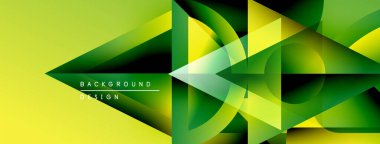 Soyut geometrik şekiller örtüşür, parlak sarı ve yeşil renkler yaratır. Modern tasarım hareket, enerji ve yenilik öneriyor. Basit metin arkaplan tasarımı okur.