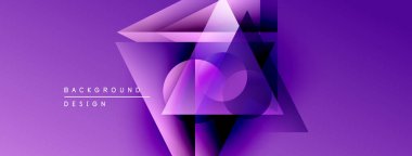 Soyut mor tasarım üst üste binen geometrik şekiller içerir. Gradyan renkler dinamik görsel efekt yaratır. Modern arkaplan dokusu.
