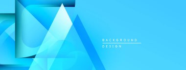 Soyut mavi tasarım, üst üste binen geometrik şekiller. Gradyan gölgeler derinlik yaratır, modern estetik. Minimum metin arkaplan tasarımını gösterir.