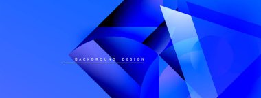 Soyut mavi tasarım geometrik şekiller, gradyanlar, dinamik bileşimler içerir. Arka planlar ve sunumlar için modern estetik.