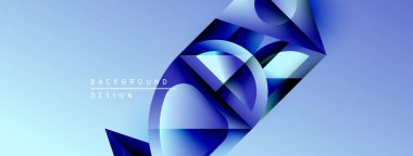 Soyut mavi şekiller örtüşür, dinamik görsel efekt yaratır. Gradyan arka plan derinlik ekler, modern estetik. Mevcut en küçük metin.