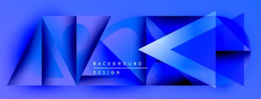 Soyut geometrik şekiller, mavi gradyanlar, modern tasarım elementleri. Arkaplan özellikleri katmanlı üçgenler, dinamik görsel efekt yaratır.