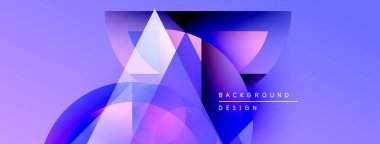Soyut geometrik şekiller mor, mavi renkleri harmanlarlar. Modern tasarım dijital sanatı, canlı arkaplan dokusunu öneriyor.