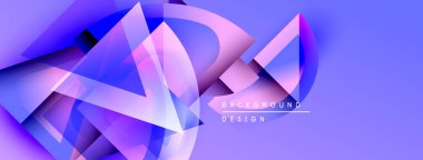 Soyut geometrik şekiller örtüşür, dinamik mor gradyan arkaplan oluşturur. Modern tasarım öğeleri akıcılık ve yenilik önerir.