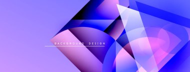 Soyut geometrik tasarım. Mor, mavi gradyanlar dinamik şekiller yaratır. Dijital projeler için modern arkaplan.