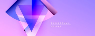 Soyut geometrik şekiller, mor renkler, gradyan tasarım. Katmanlı elementlerle modern arkaplan, temiz estetik.