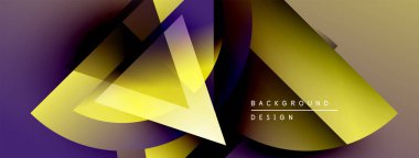 Soyut geometrik şekiller örtüşüyor, canlı renk eğimleri yaratıyor. Sarı ve mor renkli modern tasarım. Minimalist arkaplan dokusu.