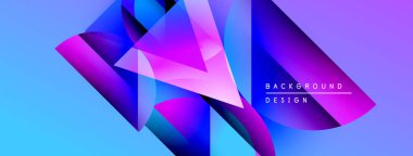 Soyut geometrik şekiller örtüşür, parlak mavi ve mor renkler yaratır. Arkaplan ve sunumlar için modern tasarım ögesi.