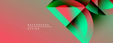 Soyut geometrik şekiller örtüşüyor, canlı renk eğimleri yaratıyor. Kırmızı, yeşil, siyah renkler tasarımda baskın. Mevcut en küçük metin.