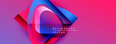 Soyut geometrik şekiller canlı pembeleri, mavileri, morları harmanlarlar. Modern tasarım katmanlı elementler, dinamik bileşimler içerir. Metin arkaplan tasarımı okur.