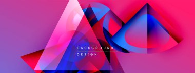 Soyut geometrik şekiller örtüşüyor, canlı pembe ve mavi renkler yaratıyor. Metin, kompozisyon içerisindeki arkaplan tasarımını okur.