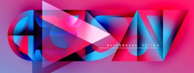 Soyut geometrik şekiller örtüşür, canlı pembeler, maviler, morlar yaratır. Modern tasarım elementleri dinamik enerji ve görsel karmaşıklığı önerir.